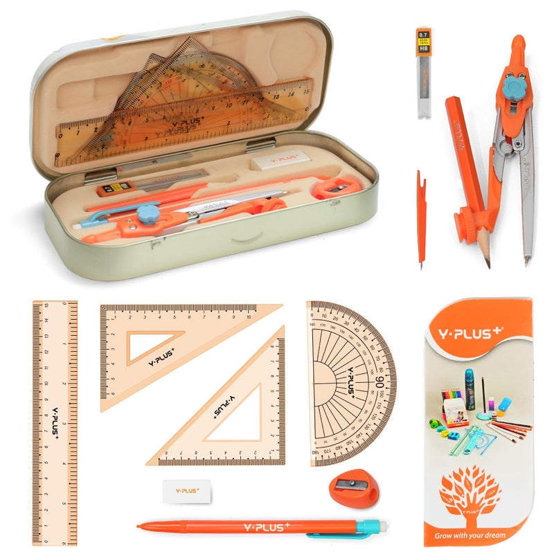 YPlus Geometry Set for Students  Math Protractor Compass with Rulers  Box of Protactor Kit for Class Supplies and School  Christmas Stocking Stuffers for Kids Toddler 12 Pcs - Image 1